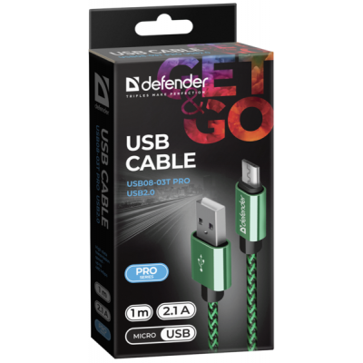 Дата кабель USB 2.0 AM to Micro 5P 1.0m USB08-03T green Defender (87804) Вінниця