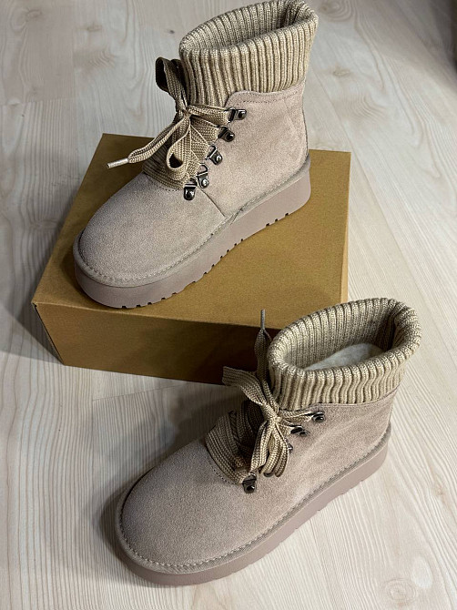 Угги женские Hengji 007-3 замшевые шнуровка с носком бежевые, 38, 24 см Киев - изображение 14
