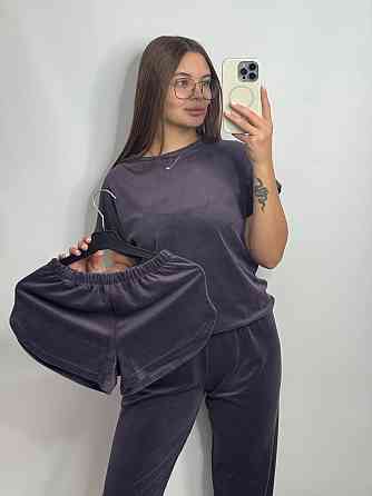 Пижама-комплект (футболка+шорти+штаны) из плюшевого велюра Шоколад S Харьков