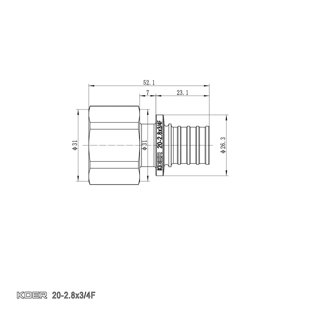 Перехідник з ВР Koer KA.A08F-20 - 20(2.8mm) x 3/4"F (KR4864) Київ - фото 7