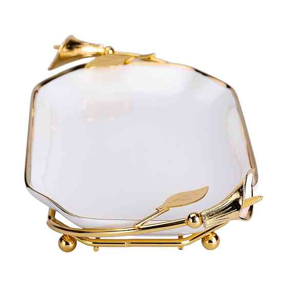 Yiwu порцелянова фруктовниця на підставці 26×15×3.5 см Біла із золотом HP-7-5 Київ