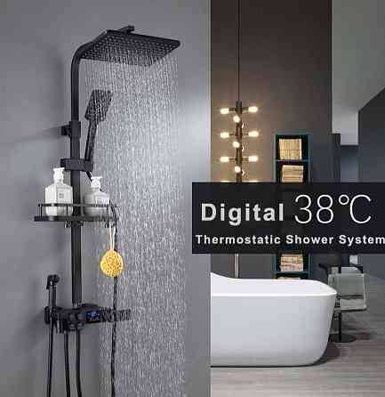 Душевая система хром черный,термостатический набор для душа-4 функции (950766021) Киев