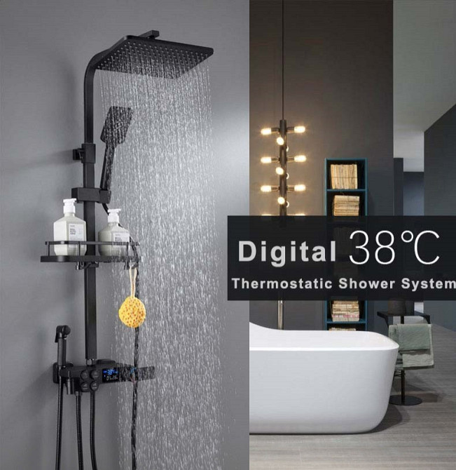 Душевая система хром черный,термостатический набор для душа-4 функции (950766021) Киев - изображение 2