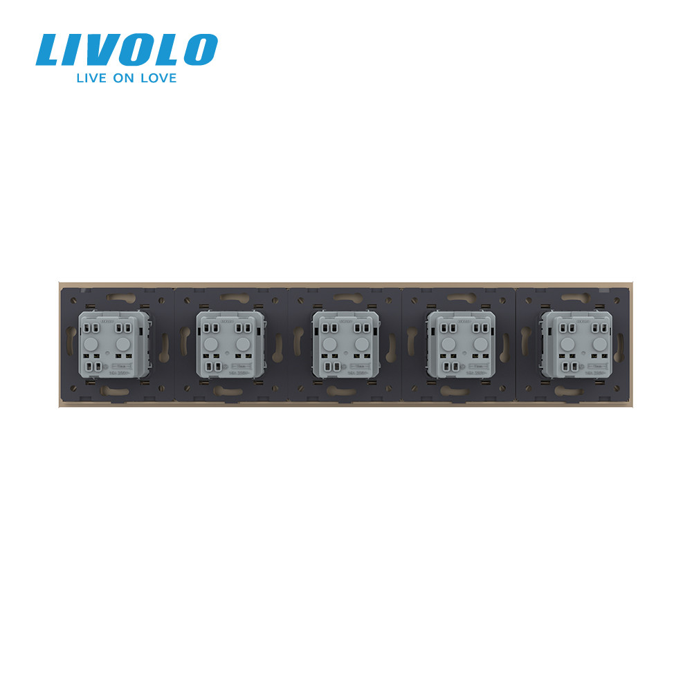LIVOLO П’ятимісна електрична розетка з заземленням LIVOLO, золота, скляна рамка, шторки, 250В 1 Коломия - фото 8