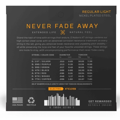 Струни для гітари D'Addario XT ELectric Nickel Plated Steel 7-String Regular Light (10-59) (XTE1059) Вінниця - фото 3