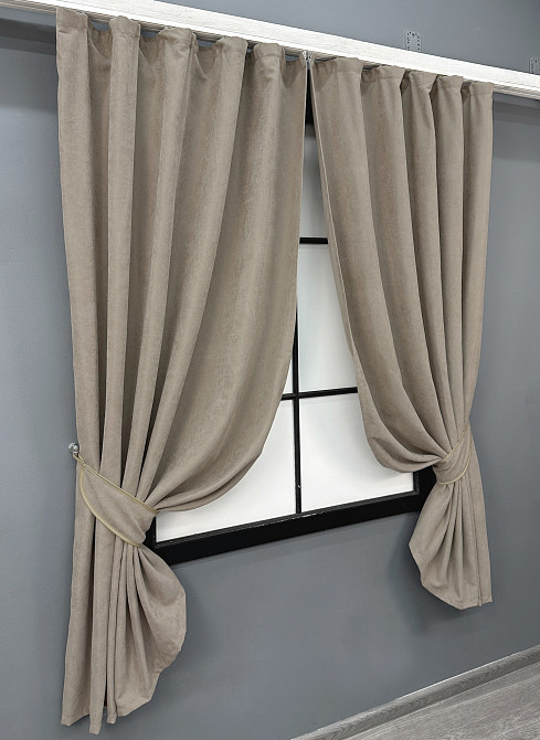 Комплект коротких штор VR-Textil Микровелюр Petek YL № 1708ш Тауп 130х170 см 2 шт (35-0404) Киев - изображение 2