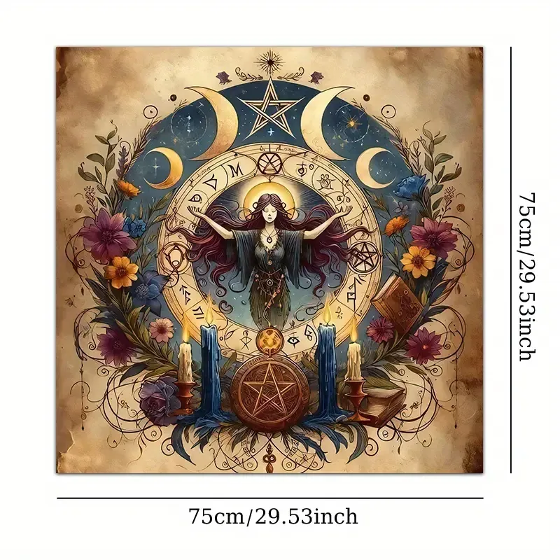 Скатерть для Таро 75×75 см — оккультная алтарная скатерть с ведьмой, лунами и рунами Киев - изображение 2