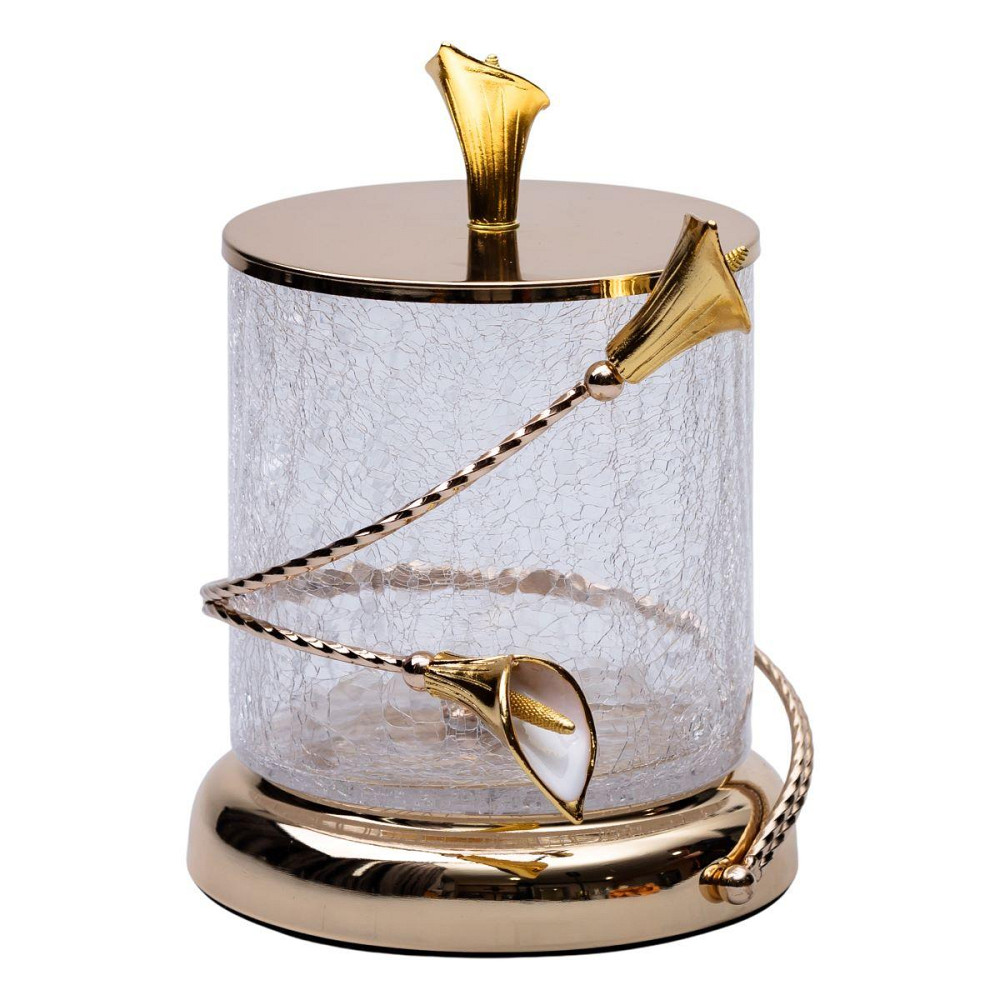 Конфетница стеклянная 14×20 см с цветочным металлическим декором конфетница с крышкой HP-7-7 Киев - изображение 1