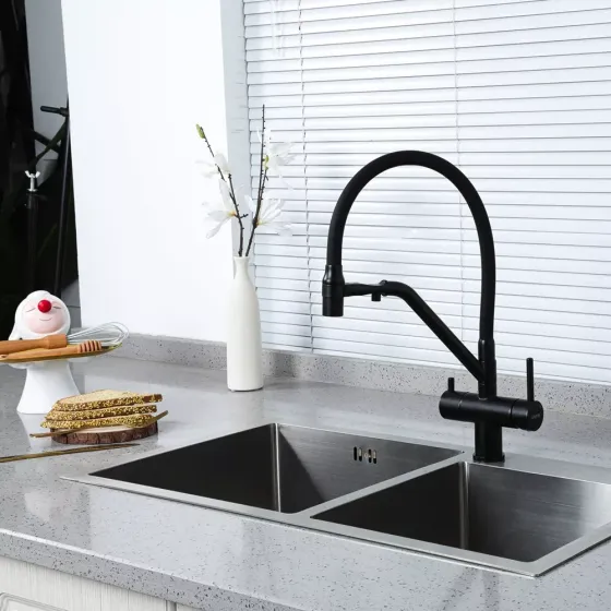 Змішувач для кухні з підключенням до фільтра GAPPO G4398-86 та гнучким виливом, чорний Київ