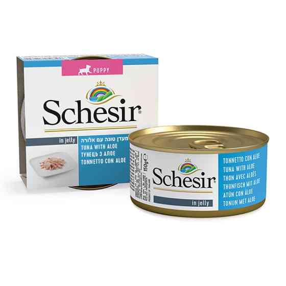 Schesir Tuna Aloe Puppy ШЕЗІР ТУНЕЦЬ З АЛОЕ в желе натуральні консерви для цуценят, вологий корм, банка 150г Київ