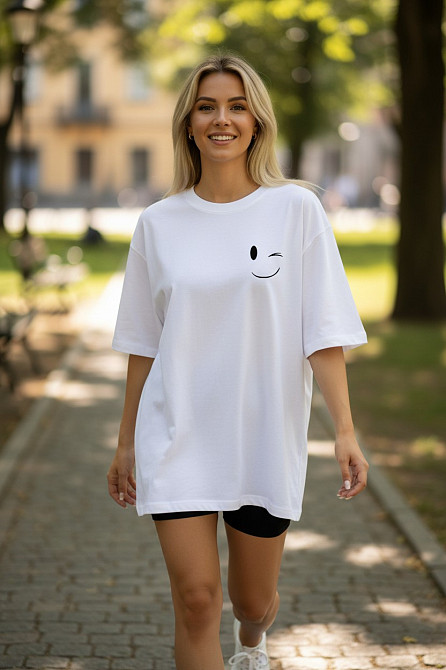 Футболка оверсайз біла з принтом Білий, 50/52 Харків - фото 1