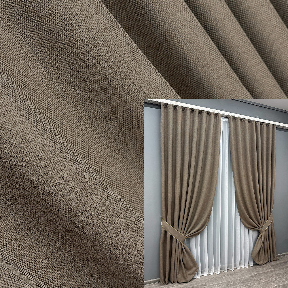 Комплект готових штор VR-Textil Льон-блекаут Льон Мішковина № 825ш Темний беж 145х250см 2 шт (39-945) Київ - фото 1