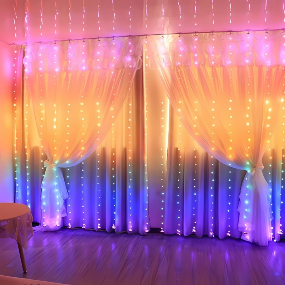 Світлодіодна гірлянда штора роса від USB Niki Light завіса роса 8 режимів з пультом 200LED 3x3м різнокольорова райдужна Київ - фото 8