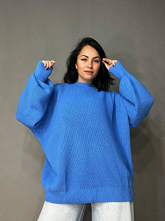 Светр жіночий MIX RAY 6607 широкий модель оверсайз подовжений , блакитний, one size Одеса - фото 4
