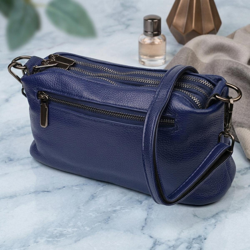 Шикарная сумка на три отделения из натуральной кожи 22137 Vintage Синяя Киев - изображение 14