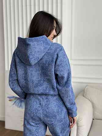 Теплый костюм женский мраморный принт на флисе Голубой L-XL Харьков