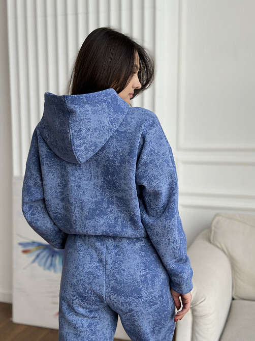 Теплый костюм женский мраморный принт на флисе Голубой L-XL Харьков - изображение 3