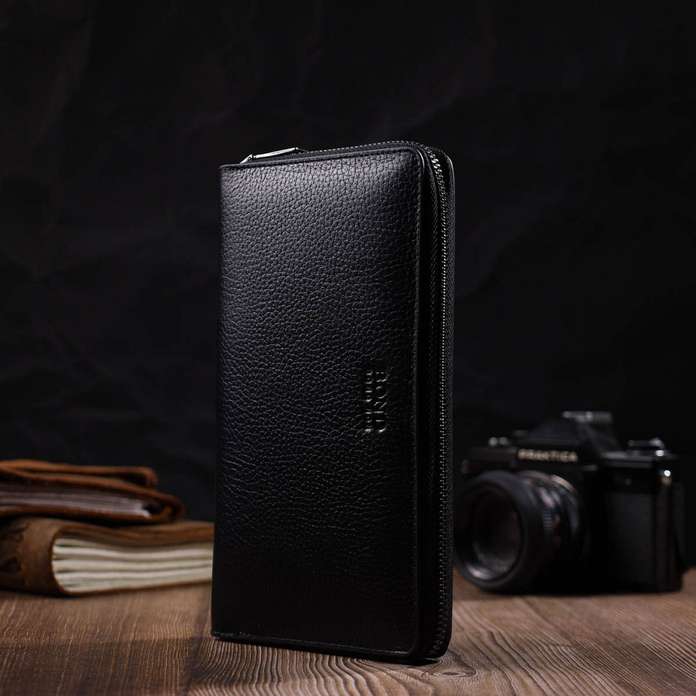 Місткий чоловічий клатч з одним відділенням з натуральної шкіри BOND 22029 Чорний Київ - фото 7