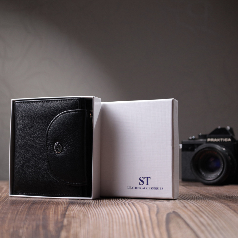 Удобный женский кошелек с монетницей из натуральной кожи ST Leather 22711 Черный Киев - изображение 1