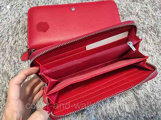 Шкіряний жіночий гаманець клатч червоного кольору на блискавці з ремінцем Marco Coverna MC 7003-2 Київ