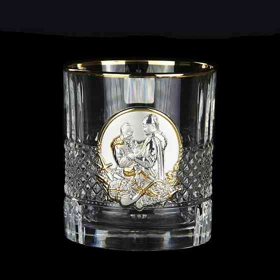 Набір для віскі «Гербовий з козаками» 7 предметів Boss Crystal, графин, 6 келихів, срібло, золото, кришталь Рівне
