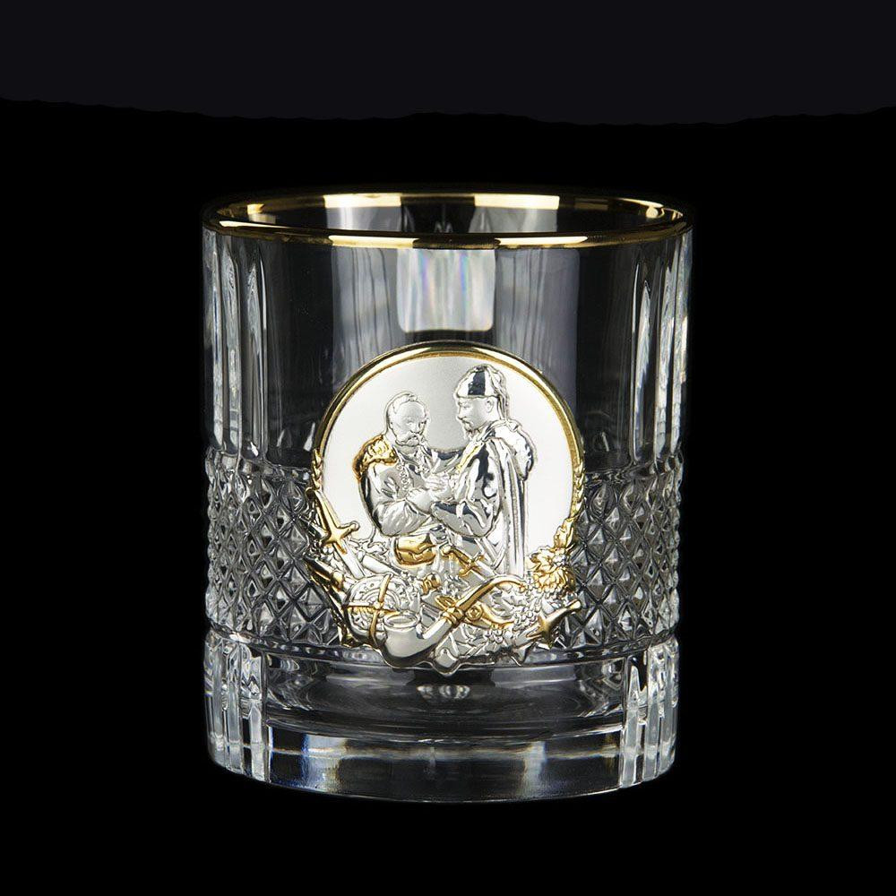 Набор для виски «Гербовый с казаками» 7 предметов Boss Crystal, графин, 6 бокалов, серебро, золото, хрусталь Ровно - изображение 2