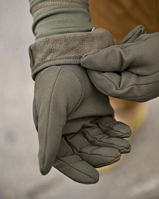 Зимові рукавички SOFSHELL олива Одеса - фото 3