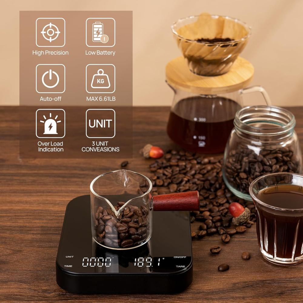 Кофейные весы MEILEN 3 кг/0,1 г с таймером, Type-C, цифровые весы для кофе Pour Over и эспрессо, черные Киев - изображение 8