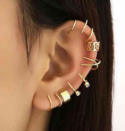 Набор из 12 золотистых каффов на ухо без прокола Киев