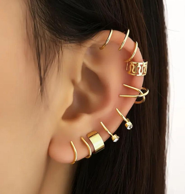 Набор из 12 золотистых каффов на ухо без прокола Киев - изображение 1