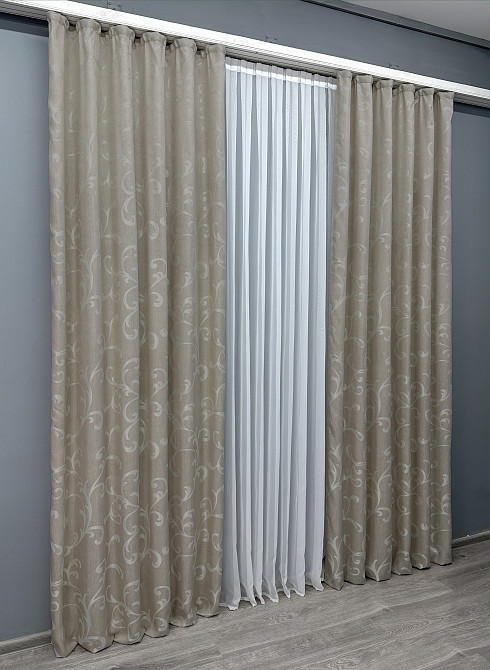 Комплект готовых штор VR-Textil Жаккард Allure № 1617ш Тауп 150х270 см 2 шт (33-0487) Киев - изображение 4