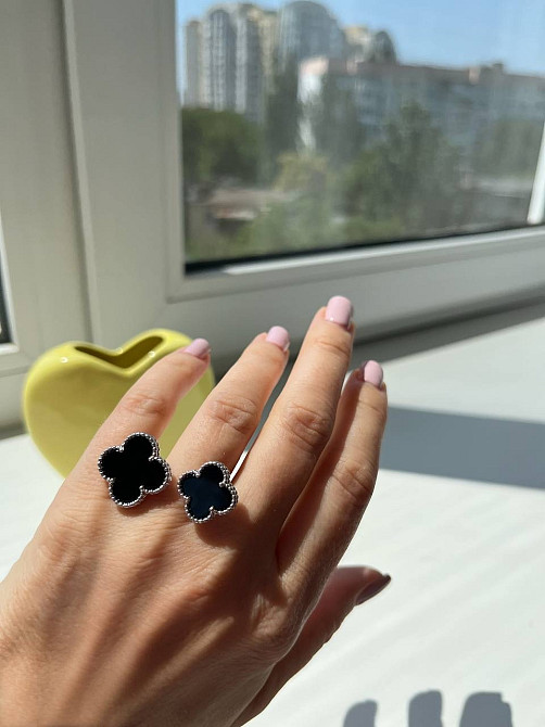 Кольцо Van Cleef посеребрение / клевер кольцо двойное черная эмаль Одесса - изображение 7