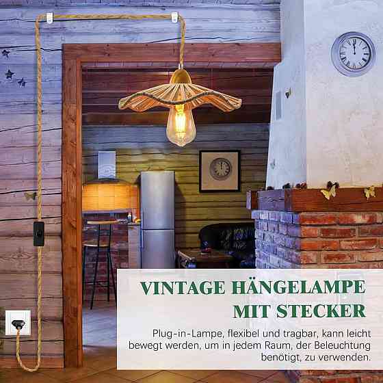 Подвесной светильник из конопляного каната E27 с выключателем и вилкой кабель 510 см для деревенского стиля Киев