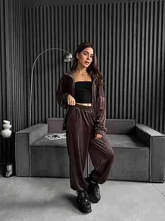 Жіночий прогулянковий костюм-двійка: кофта та штани з турецького велюру Шоколад, 46/48 Одеса
