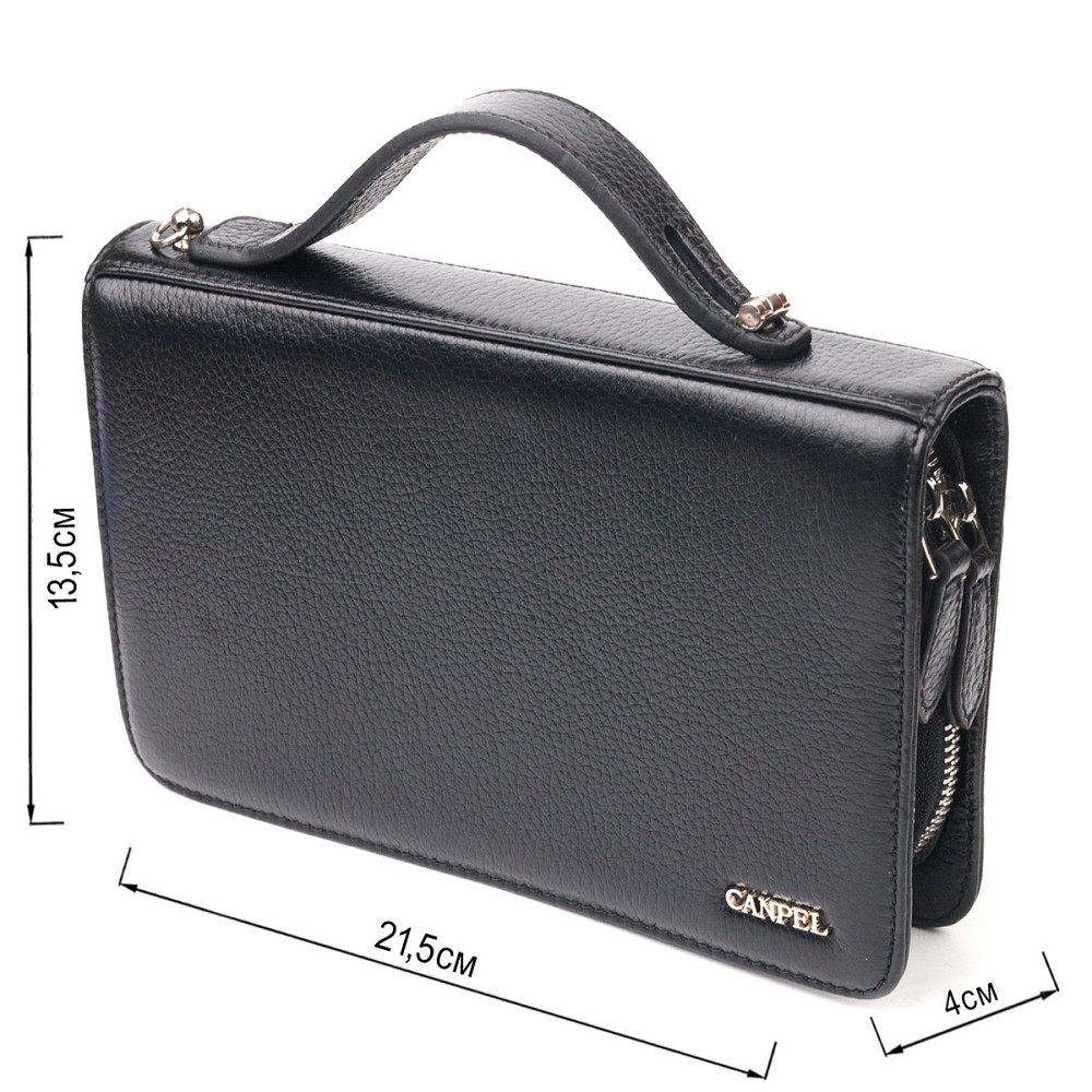 Оригинальная мужская барсетка на два отделения из натуральной зернистой кожи CANPELLINI 21567 Черная Киев - изображение 3