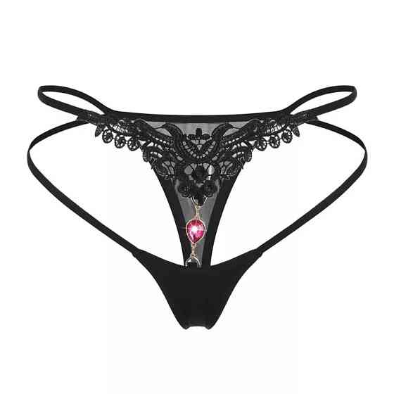 Інтимні трусики чорні з камінцем - розмір 42-46, резинка до 90см Київ