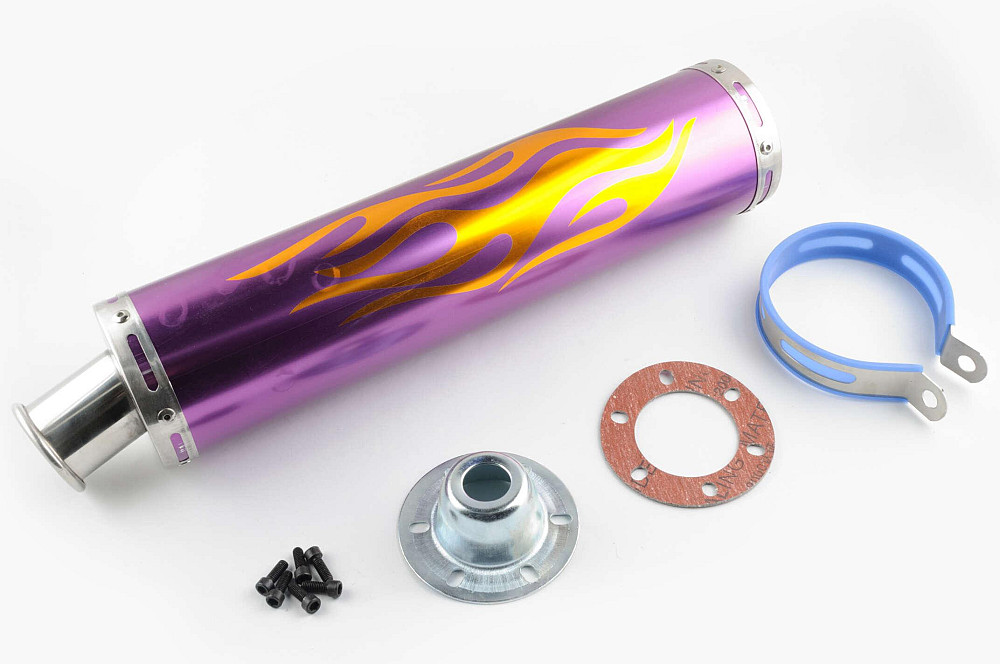 Глушник (тюнінг) 420 * 100mm, кріп. Ø78mm (нержавіюча сталь, полумя, фіолетовий, прямоток, mod:2) Київ - фото 1