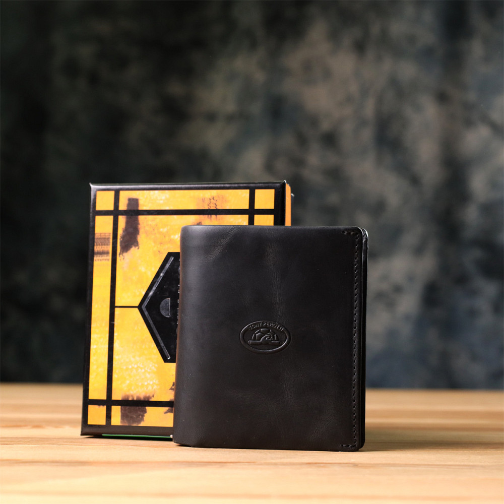 Мужской вертикальный кошелек из матовой натуральной кожи Tony Perotti 20832_1 (1165 nero) Черный Киев - изображение 1