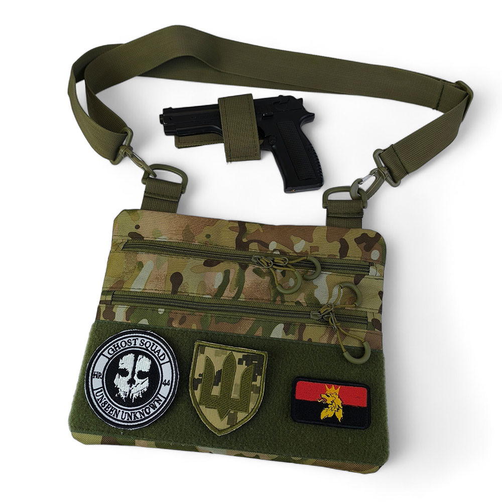 Тактична сумка-кобура чоловіча камуфляжна наплічна мультикам з кордури з липучкою для шевронів Київ - фото 10