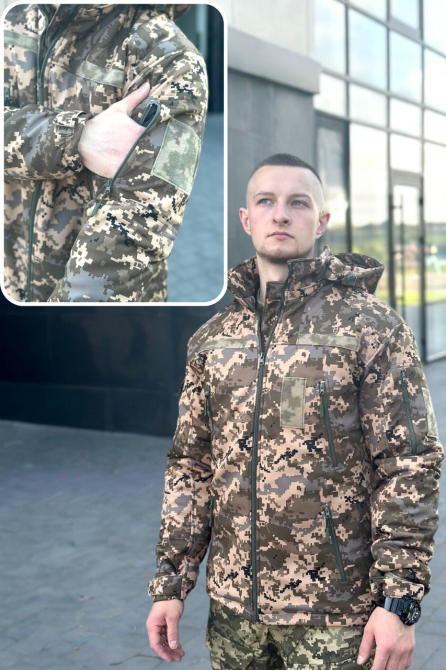 Осенняя водоотталкивающая и ветрозащитная куртка пиксель Softshell тактическая куртка для военнослужащих   WAR Львов - изображение 1