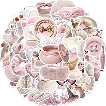 Набор стикеров Эстетичные розовые 50 шт – виниловые наклейки для девушек, ноутбука и ежедневника Киев
