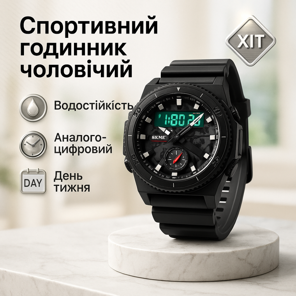 Військовий годинник з секундоміром SKMEI 2355BK, Надійний чоловічий наручний годинник TS-78 Львів - фото 3