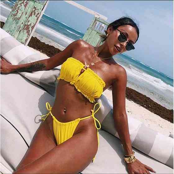 Купальник шторки на зав'язках S-M жовтий Вінниця