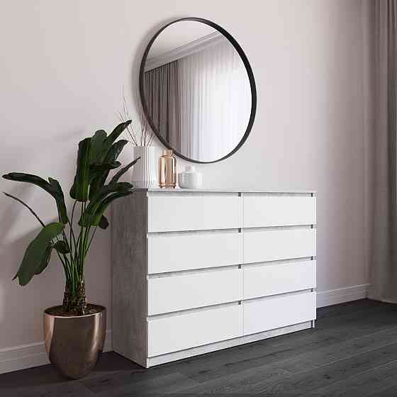 Комод VAYS R-8 Бетон-Білий фасад, 8 шухляд без ручок, ЛДСП, 140×40×98 см – для спальні, вітальні, передпокою Львів