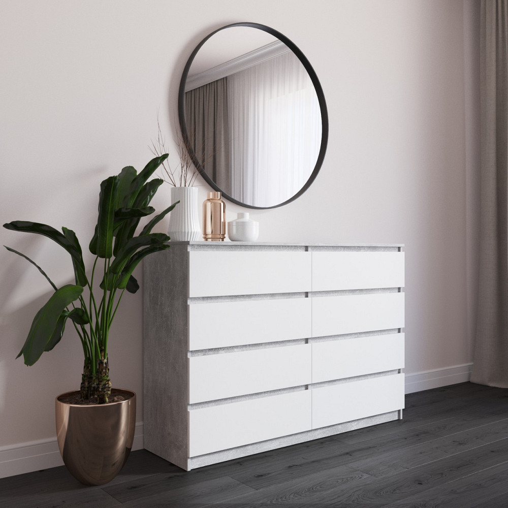 Комод VAYS R-8 Бетон-Білий фасад, 8 шухляд без ручок, ЛДСП, 140×40×98 см – для спальні, вітальні, передпокою Львів - фото 1