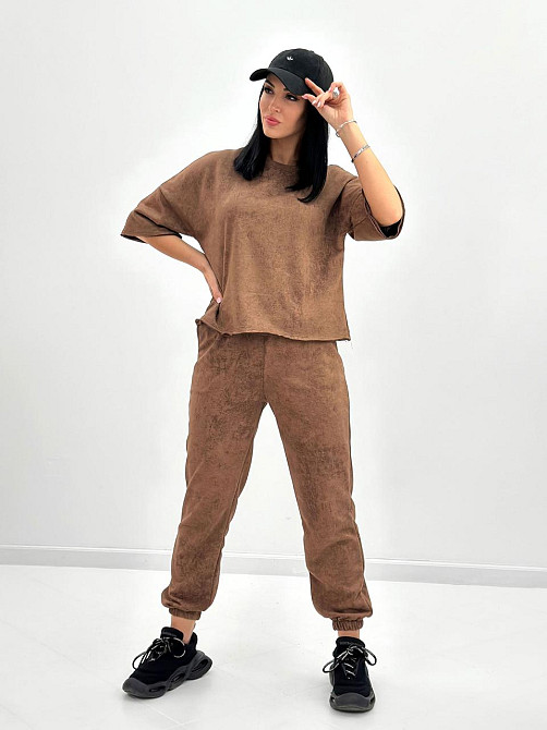 Жіночий костюм з турецької двонитки петля з ефектом tie dye "George"| Норма| Розпродаж моделі Шоколадний, 46-48 Київ - фото 4