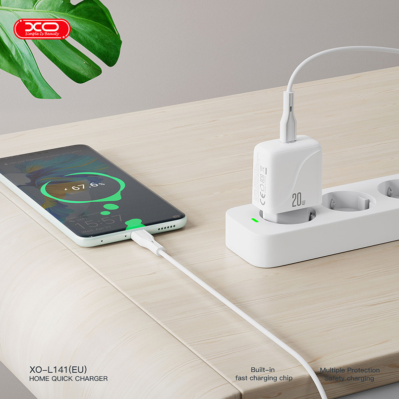 Мережевий зарядний пристрій XO L141 Single USB-C 20W + Type-C кабель білий Львів - фото 7