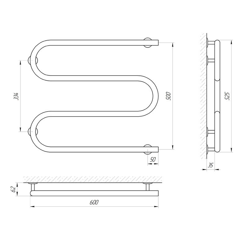 Электрический полотенцесушитель Laris Змеевик 25 РС3 600Х500 Э правое подкл. Киев - изображение 3
