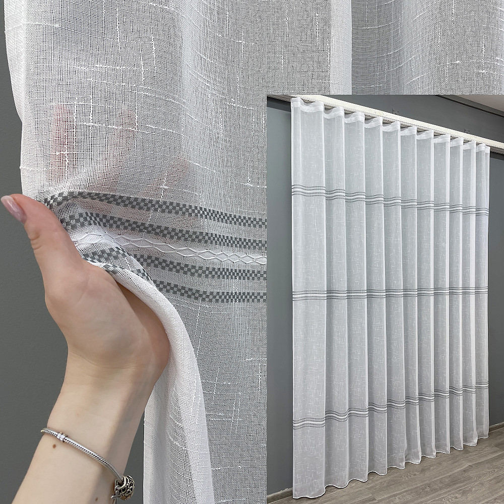 Тюль VR-Textil 1428т Лен Мережка Белый с серым 300х250 см (42-0819) Киев - изображение 1
