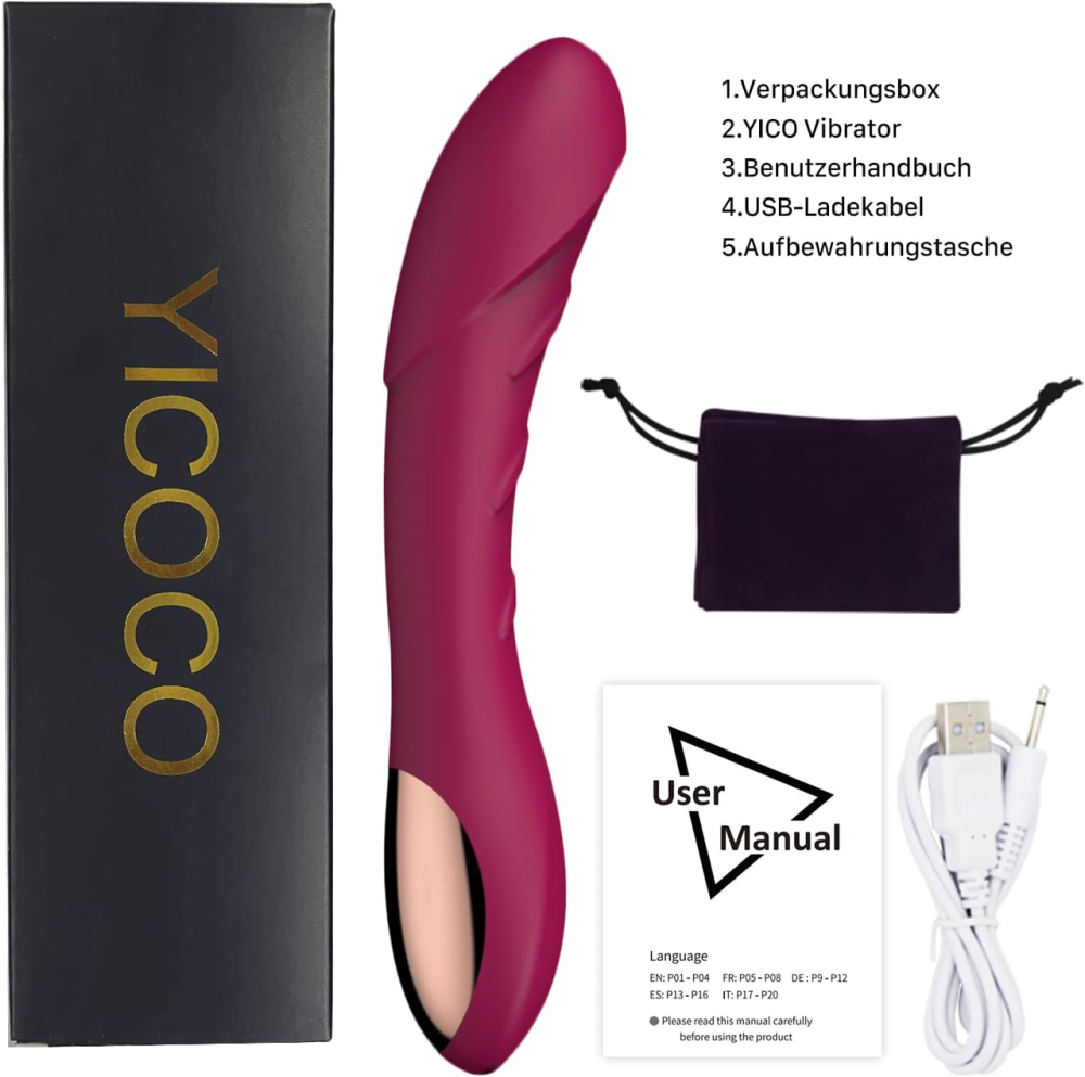 Силиконовый вибратор YICOCO G-Spot 18 см, 12 режимов, USB, водонепроницаемый, тихий, Wine Red Киев - изображение 9